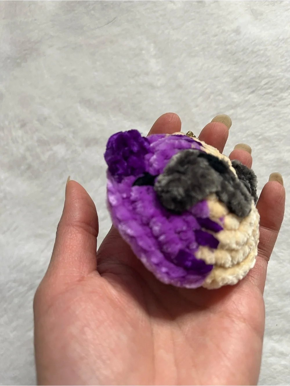 Pug zombie half purple zombie w/ x eyes half fawn Pug Keychain handmade crochet